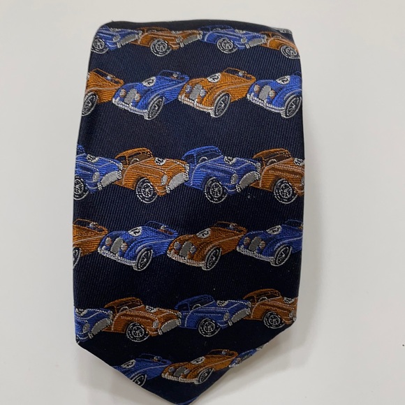 Robert Talbott Best of Class Tie. #12 Vintage Cars on Blue & Copper Navy Tie. - Picture 1 of 5